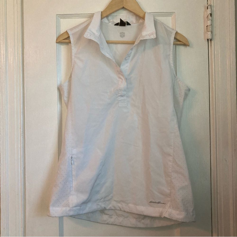 Eddie Bauer White Athletic 1/4 Snap Sleeveless Polo Top Women's Small